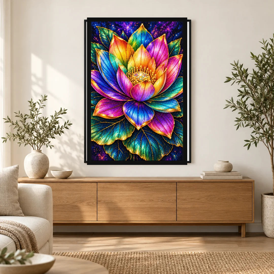 Rainbow Lotus Bloom Diamond Painting Kit — Home decor scene