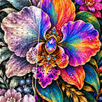Rainbow Orchid Jewel Bloom Diamond Painting Kit — Diamond and canvas detail