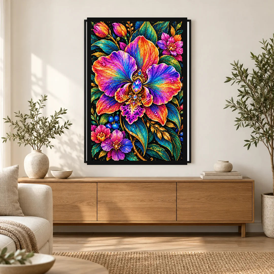 Rainbow Orchid Jewel Bloom Diamond Painting Kit — Home decor scene