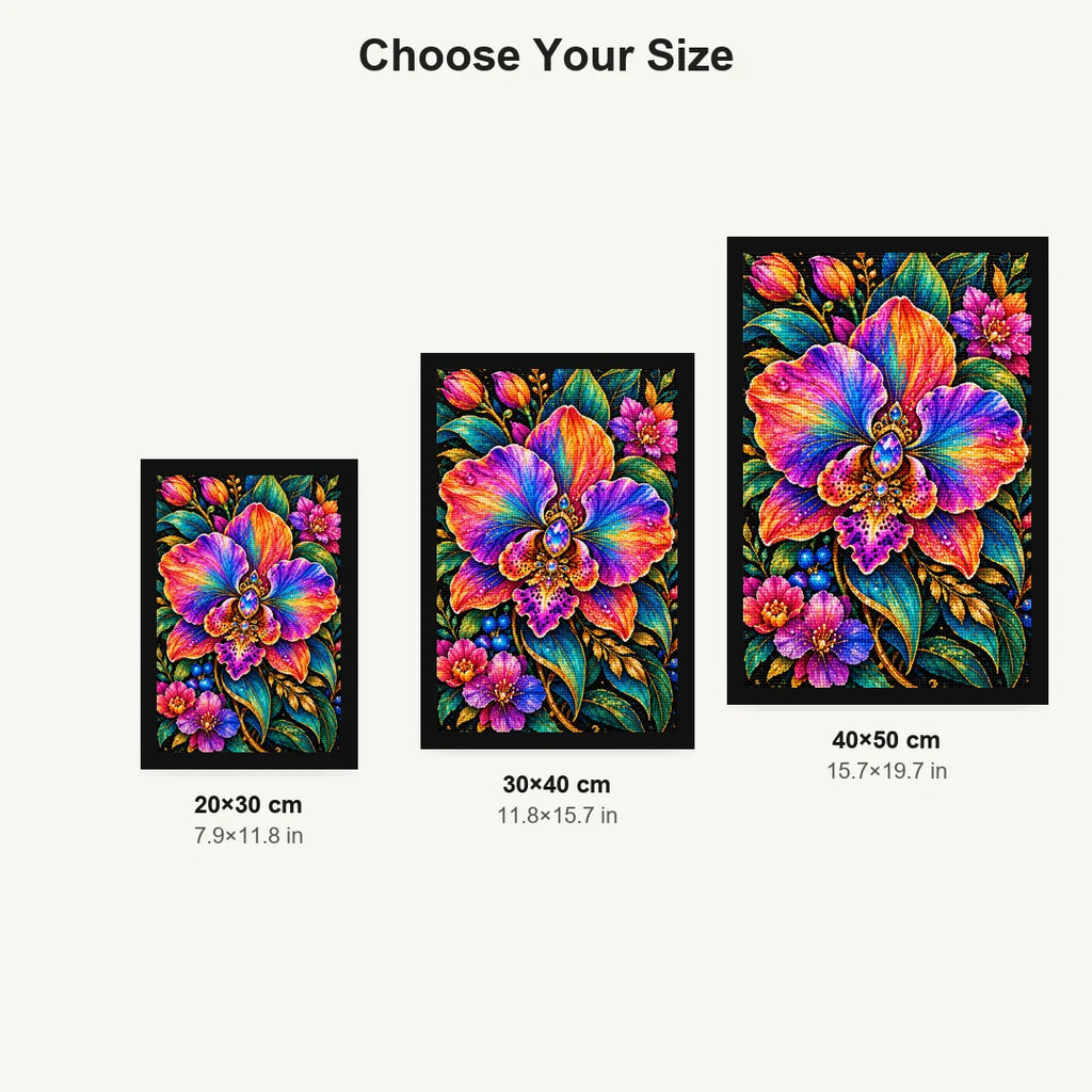 Rainbow Orchid Jewel Bloom Diamond Painting Kit — Size guide