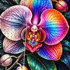 Rainbow Orchid Night Bloom Diamond Painting Kit — Diamond and canvas detail