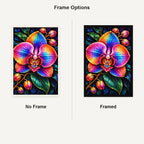 Rainbow Orchid Night Bloom Diamond Painting Kit — No Frame and Framed comparison
