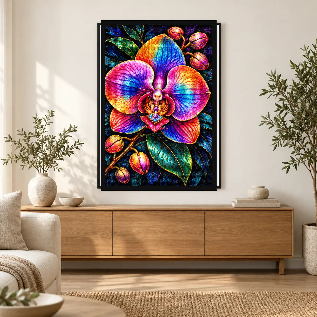 Rainbow Orchid Night Bloom Diamond Painting Kit — Home decor scene