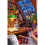 Rainy Library Window Black Cat — diamond painting process with applicator pen