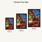 Rainy Library Window Black Cat — size comparison for 20 × 30, 30 × 40 and 40 × 50 cm