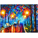Finished diamond painting for Rainy Park Couple Under an Umbrella Diamond Painting Kit