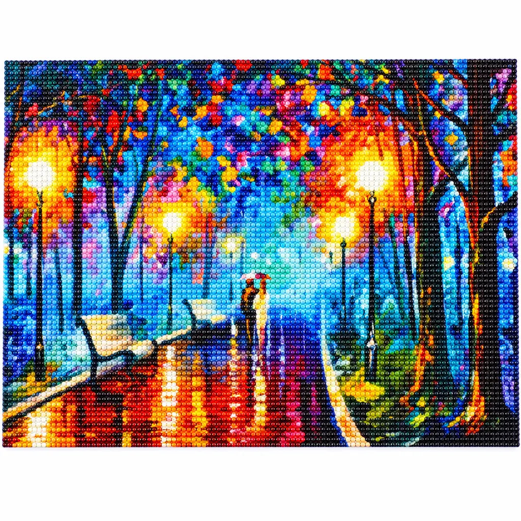 Finished diamond painting for Rainy Park Couple Under an Umbrella Diamond Painting Kit