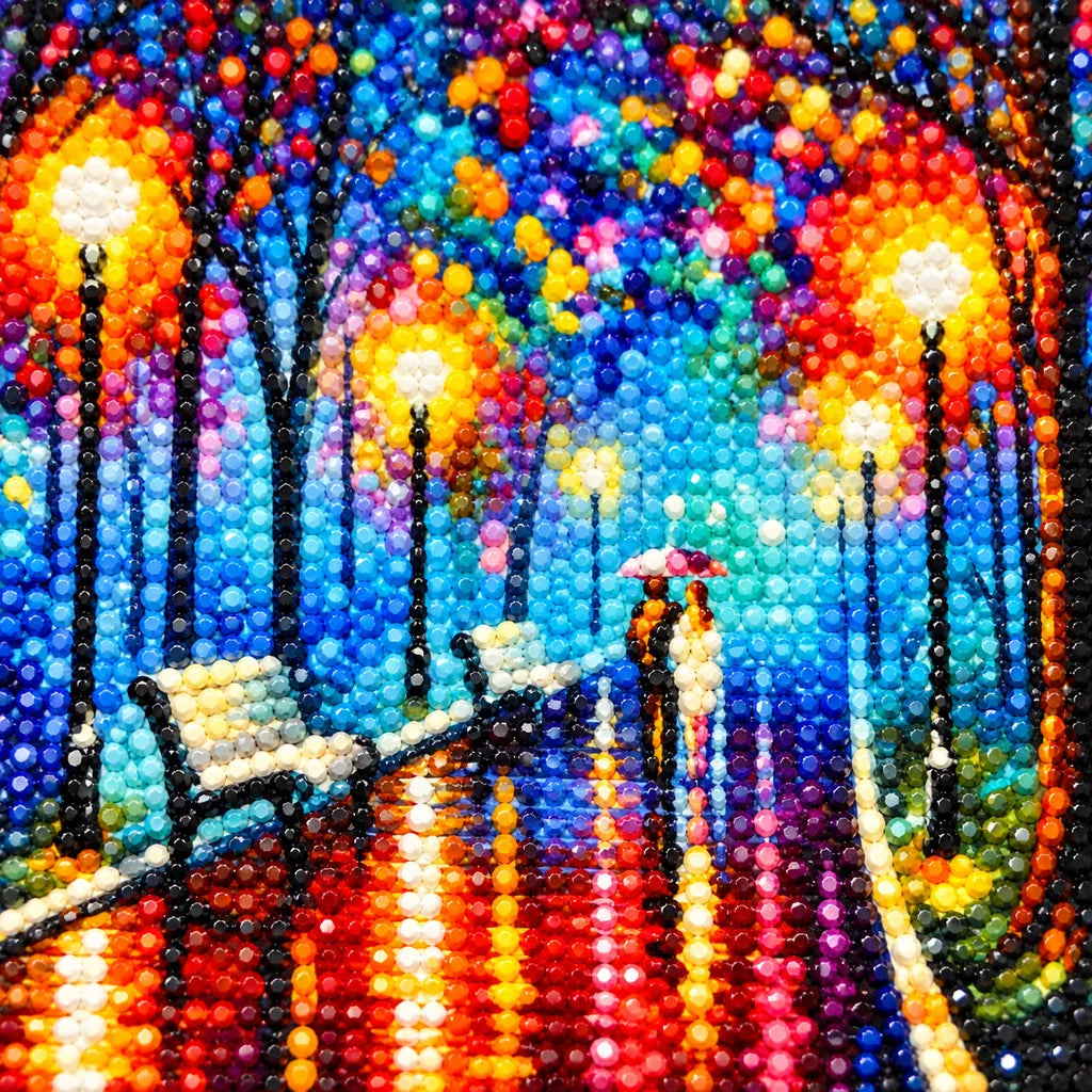 Diamond drill detail for Rainy Park Couple Under an Umbrella Diamond Painting Kit