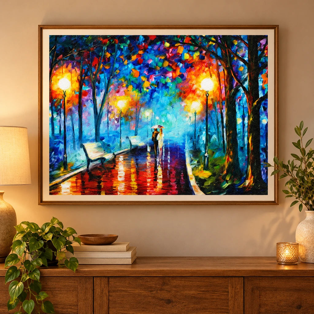 Home decor scene for Rainy Park Couple Under an Umbrella Diamond Painting Kit