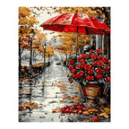 Rainy Red Umbrella and Roses completed artwork on a clean white background