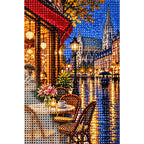 Rainy Riverside Cafe Night diamond and canvas detail