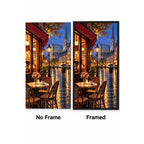 Rainy Riverside Cafe Night No Frame and Framed comparison