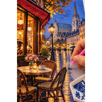 Rainy Riverside Cafe Night diamond placement process