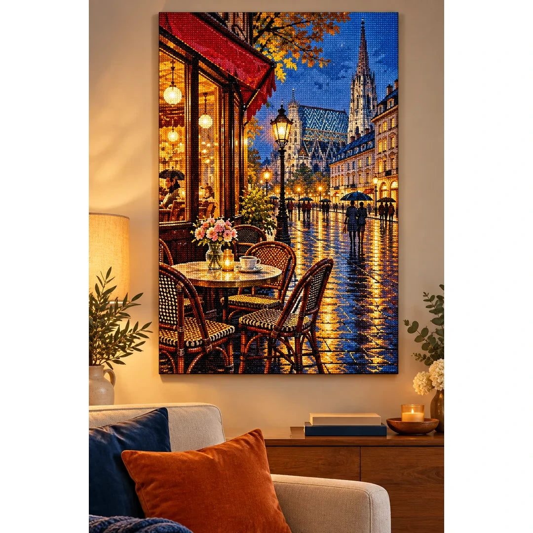 Rainy Riverside Cafe Night home decor scene