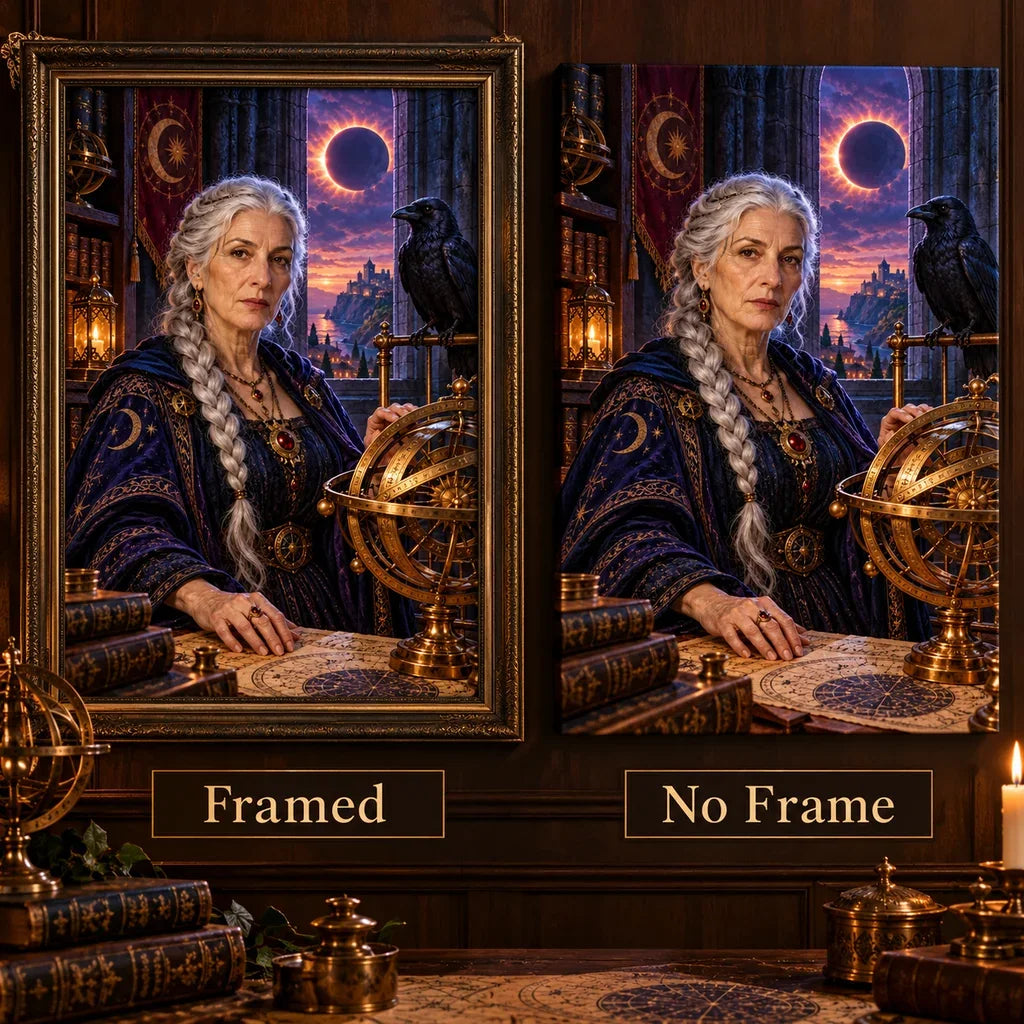 Framed and no-frame Raven Astronomer designs shown side by side.