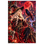 Raven Sorceress Crimson Moon original artwork on white