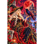 Raven Sorceress Crimson Moon finished diamond painting on white