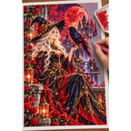 Raven Sorceress Crimson Moon diamond painting process