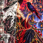 Raven Sorceress Crimson Moon canvas and resin drill detail