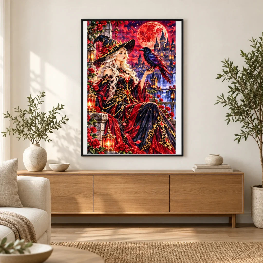 Raven Sorceress Crimson Moon finished artwork in home décor