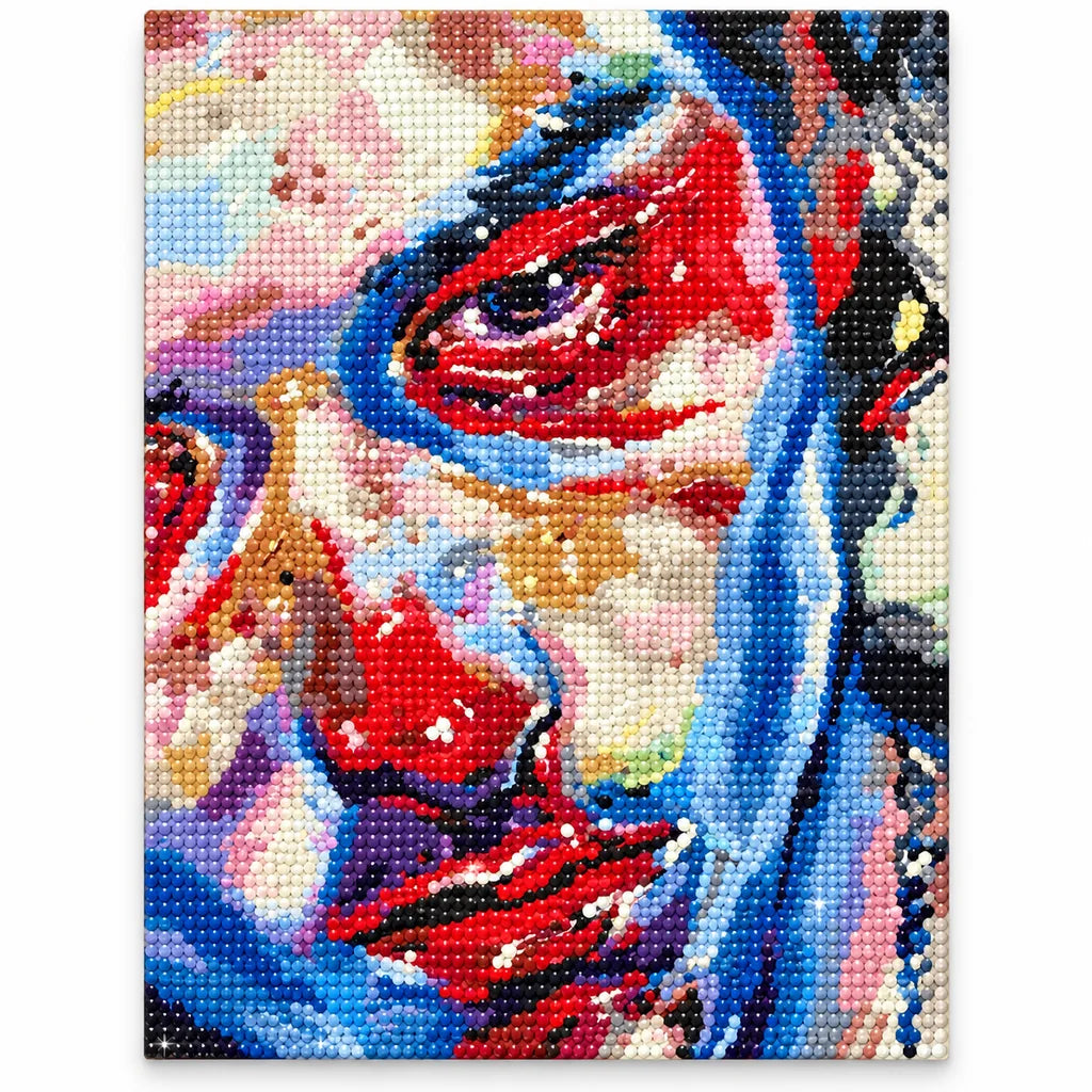 Red-Blue Cubist Face: finished image
