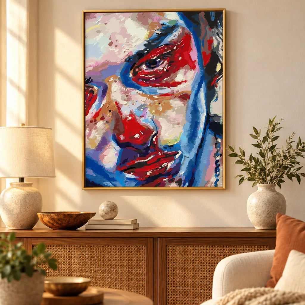 Red-Blue Cubist Face: scene image