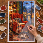 Rainy Reading Nook with Cat — diamond painting process with applicator pen
