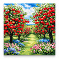 Red Apple Orchard Path paint by numbers artwork on a front-facing canvas against a white background