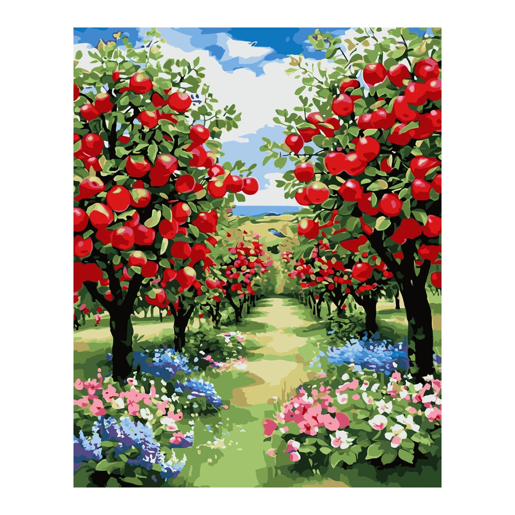 Red Apple Orchard Path completed artwork on a clean white background