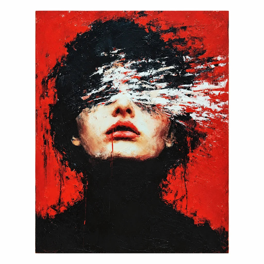 Red, Black and White Stroke Woman Portrait: original