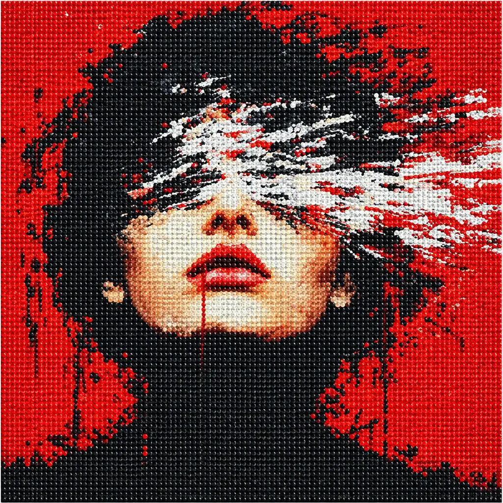 Red, Black and White Stroke Woman Portrait: finished
