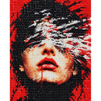 Red, Black and White Stroke Woman Portrait: detail