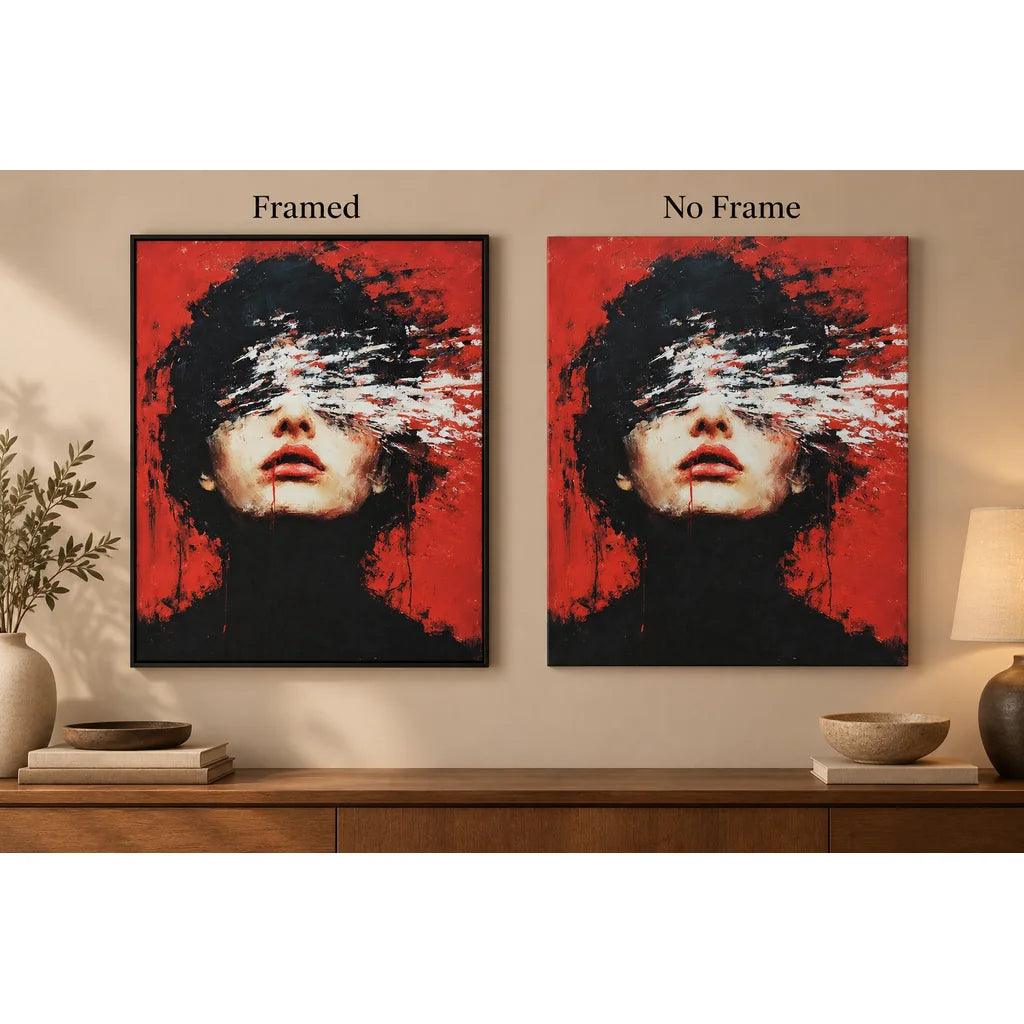 Red, Black and White Stroke Woman Portrait: frame comparison