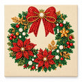 Red Bow Christmas Wreath pearl painting on a cream canvas, finished-effect illustration