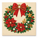 Red Bow Christmas Wreath pearl painting on a cream canvas, finished-effect illustration