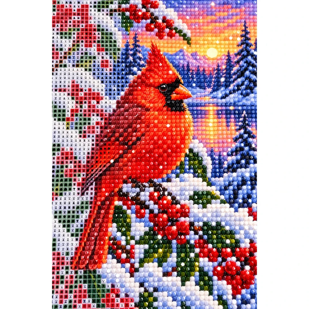 Red Cardinal Snowy Winter Berries Diamond Painting Kit — canvas and drill material detail