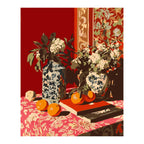 Red Chinoiserie Floral Still Life completed artwork on a clean white background