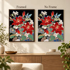 Framed and no-frame comparison for Red Hibiscus Butterfly Diamond Painting Kit.