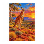 White-background finished diamond painting of Red Outback Kangaroo.