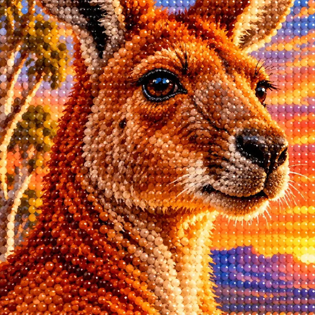 Close-up of drill details in the Red Outback Kangaroo diamond painting.