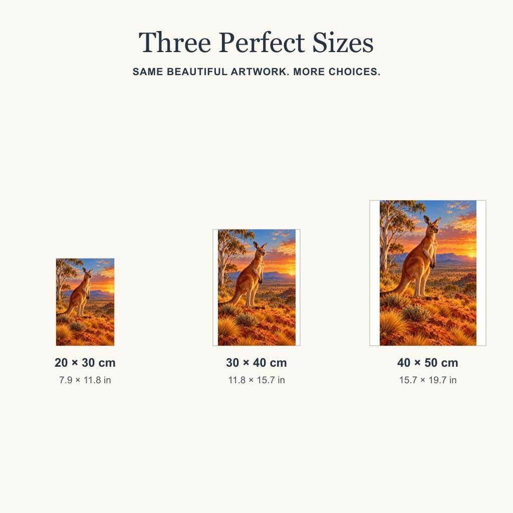 Size guide for Red Outback Kangaroo: 20 × 30, 30 × 40, and 40 × 50 cm.