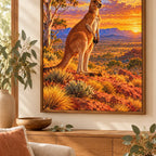 Framed Red Outback Kangaroo diamond painting displayed as home decor.