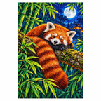 Red Panda Bamboo Moonlight Diamond Painting Kit — finished diamond painting on white background