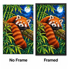 Red Panda Bamboo Moonlight Diamond Painting Kit — No Frame and Framed style comparison