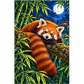 Red Panda Bamboo Moonlight Diamond Painting Kit — original white-background artwork