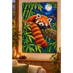 Red Panda Bamboo Moonlight Diamond Painting Kit — finished diamond painting in a home setting