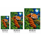 Red Panda Bamboo Moonlight Diamond Painting Kit — 20 by 30, 30 by 40, and 40 by 50 centimeter size guide