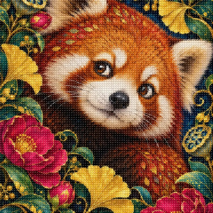 Close-up of sparkling drills on the Red Panda Ginkgo Bloom Frame design