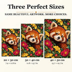 Red Panda Ginkgo Bloom Frame diamond painting in 20 by 30, 30 by 40, and 40 by 50 centimeter sizes