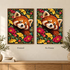 Framed and no-frame options for the Red Panda Ginkgo Bloom Frame diamond painting
